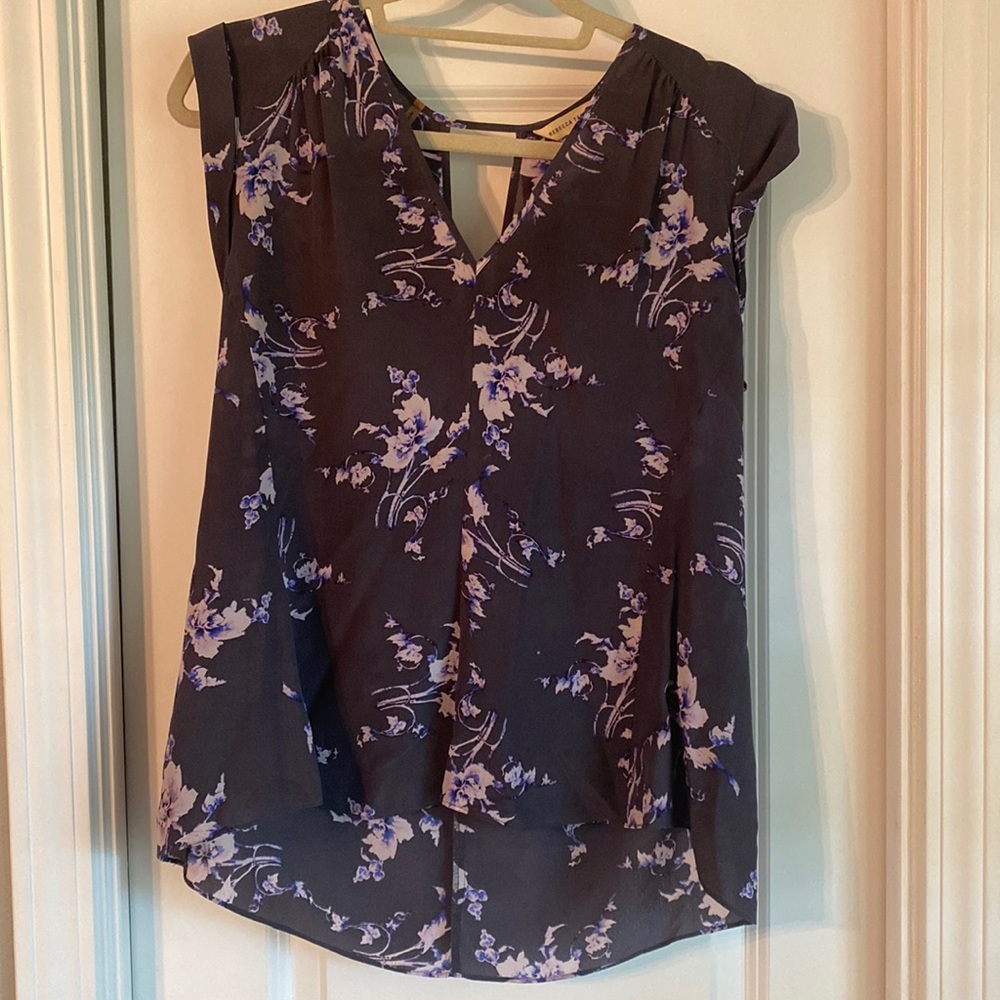Rebecca Taylor gray and purple floral silk top